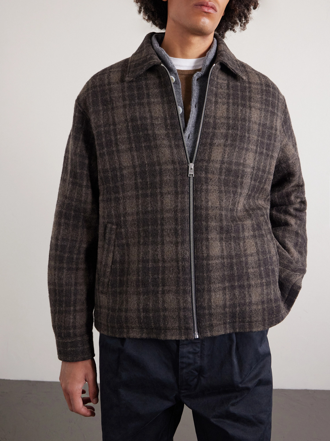 Frame Padded Checked Virgin Wool-tweed Blouson Jacket In Brown
