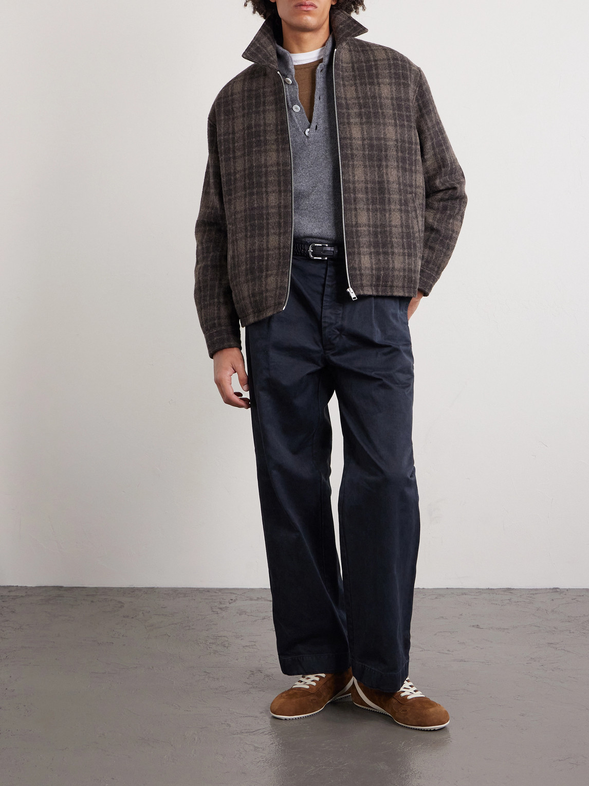 Frame Padded Checked Virgin Wool-tweed Blouson Jacket In Brown