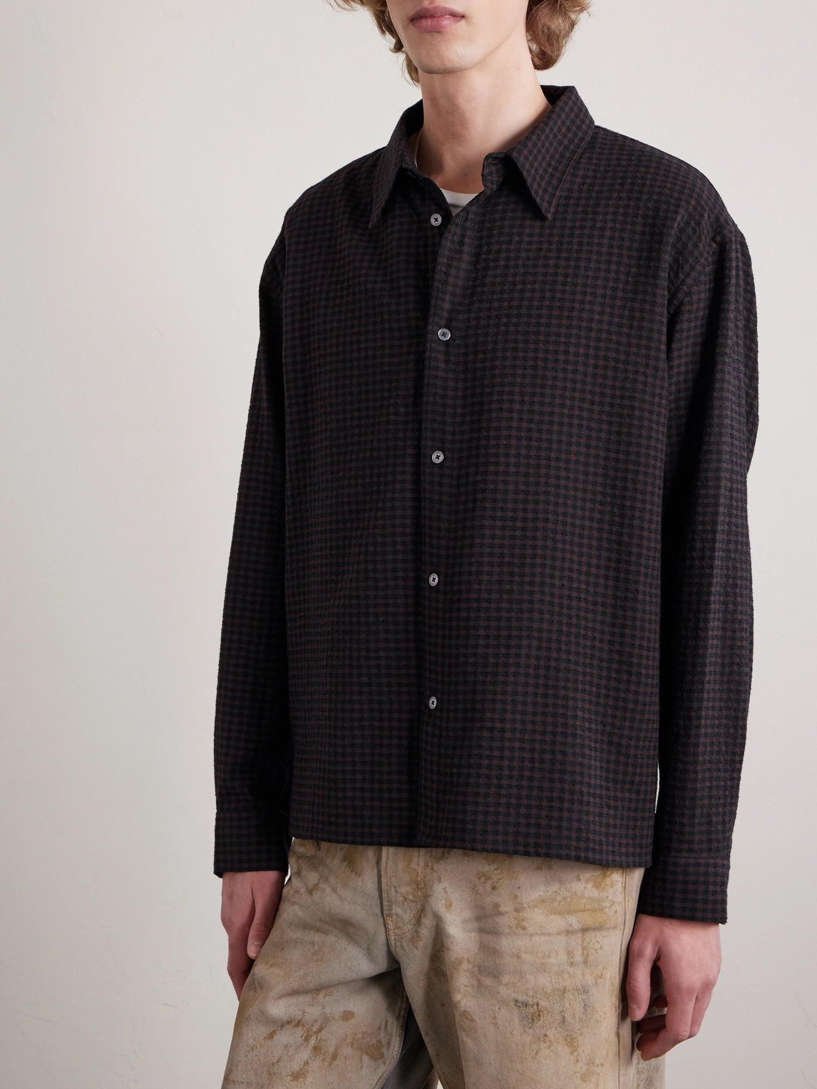 Frame Checked Cotton And Wool-blend Shirt In Black