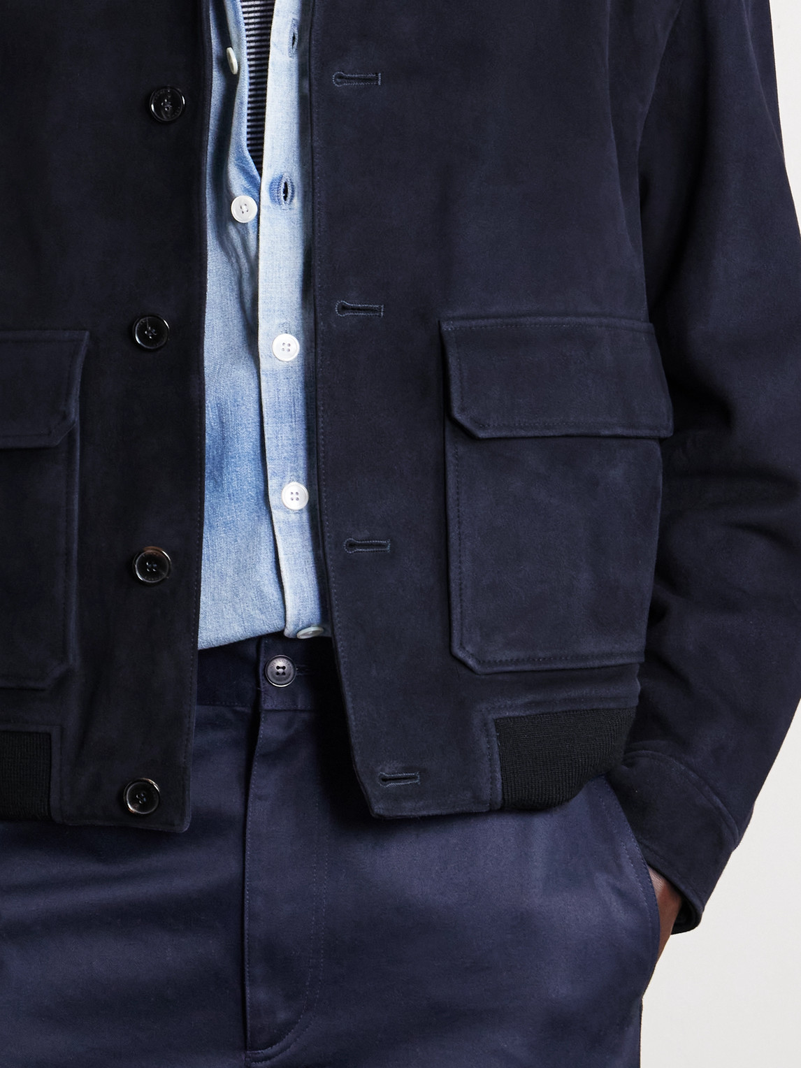 Frame Buttoned Suede Jacket In Blue