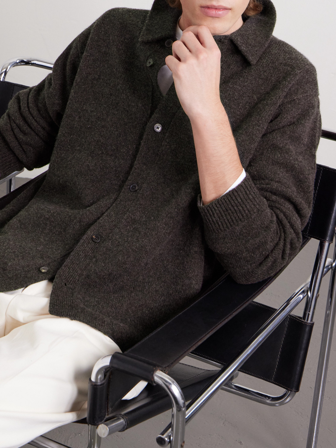 Frame Wool And Yak-blend Cardigan In Gray