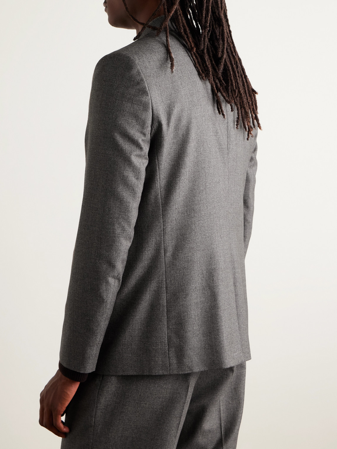 Frame Double-breasted Virgin Wool-flannel Suit Jacket In Brown