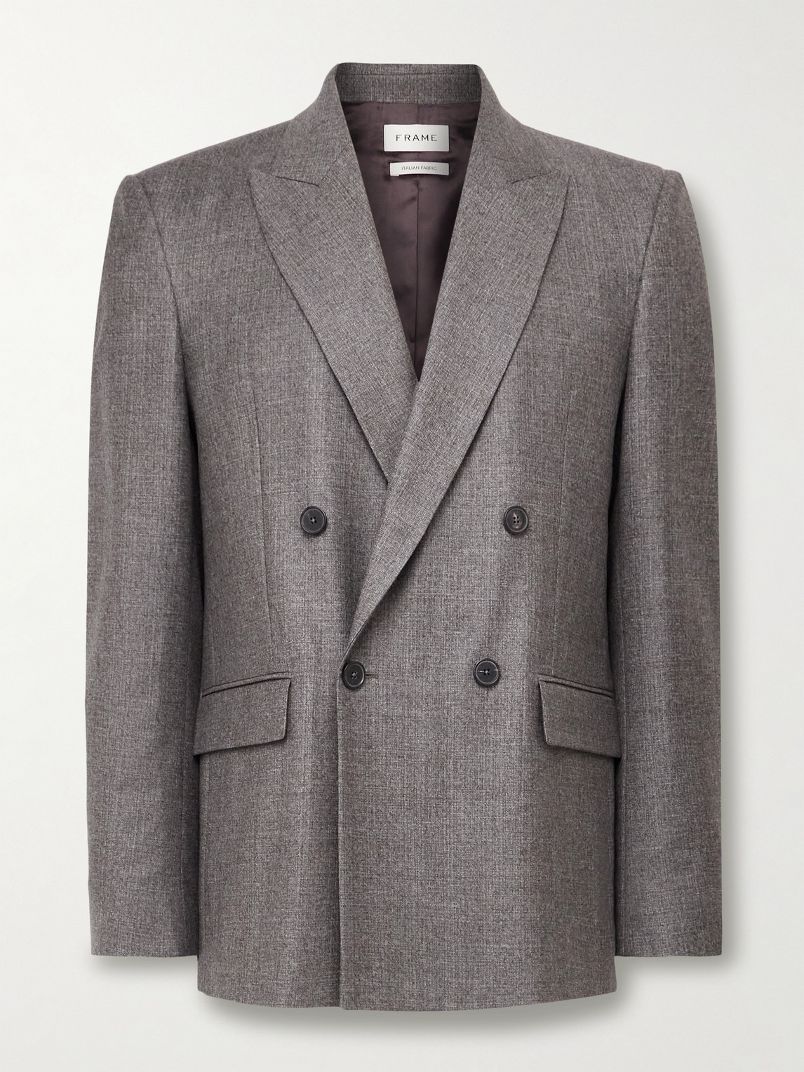 Frame Double-breasted Virgin Wool-flannel Suit Jacket In Brown