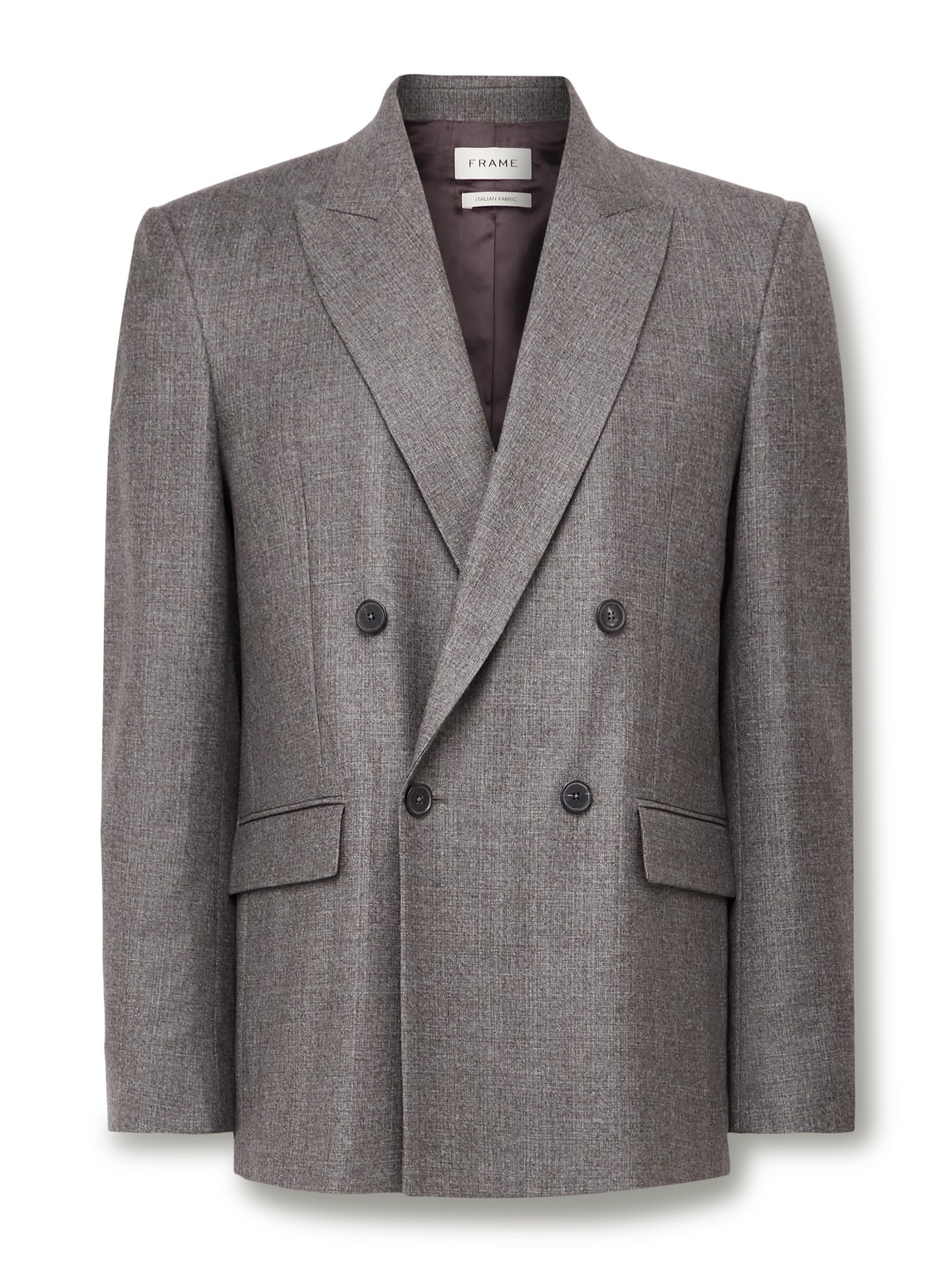Frame Double-breasted Virgin Wool-flannel Suit Jacket In Brown