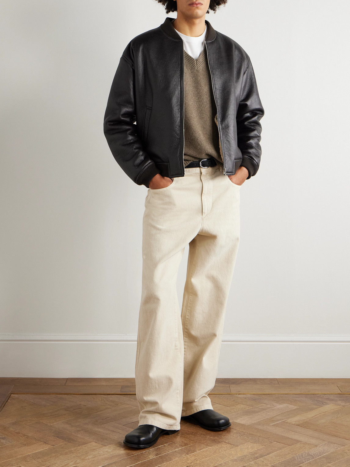 Frame Genuine Shearling Lined Bomber Jacket In Brown