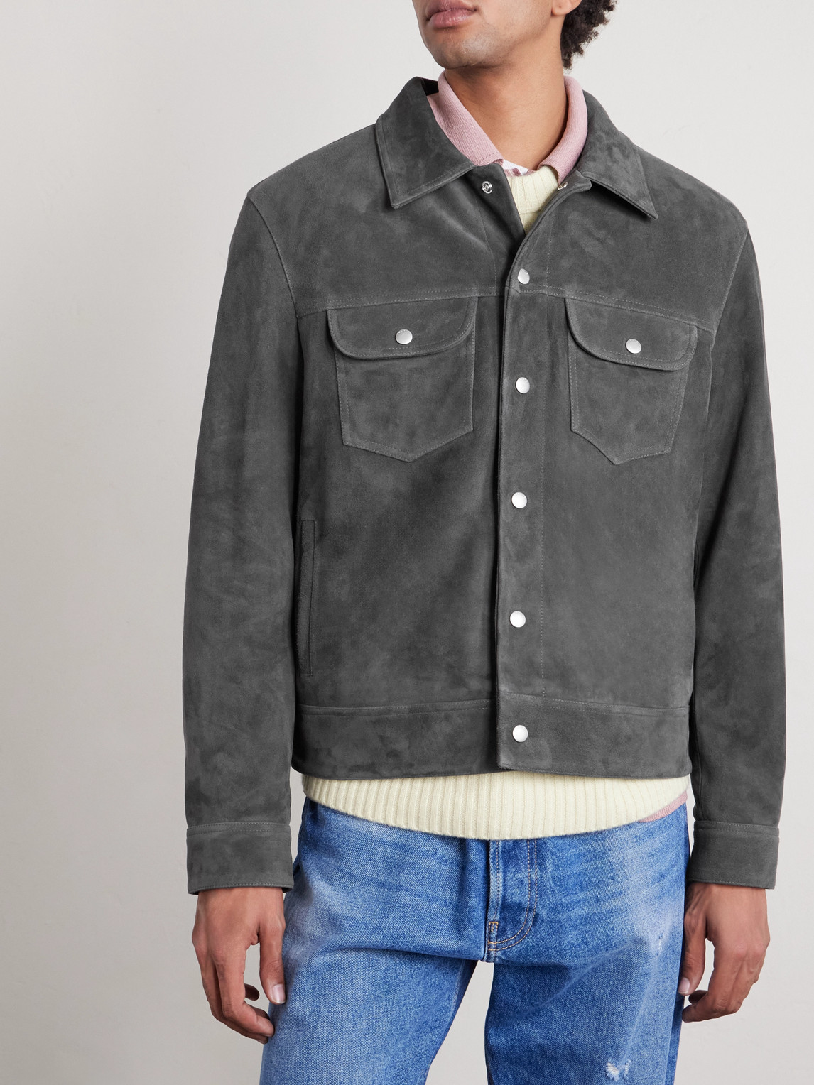  Frame - Suede Trucker Jacket - Men - Gray - S 
