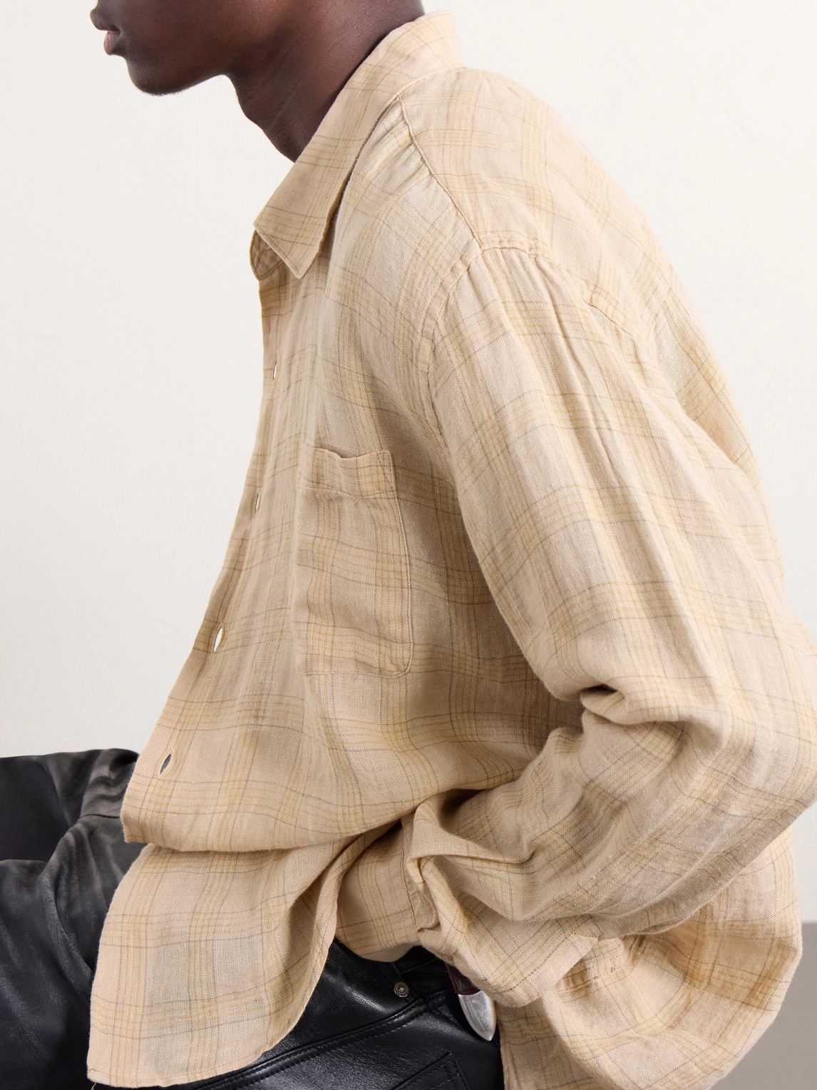 Above Checked Linen-Gauze Shirt