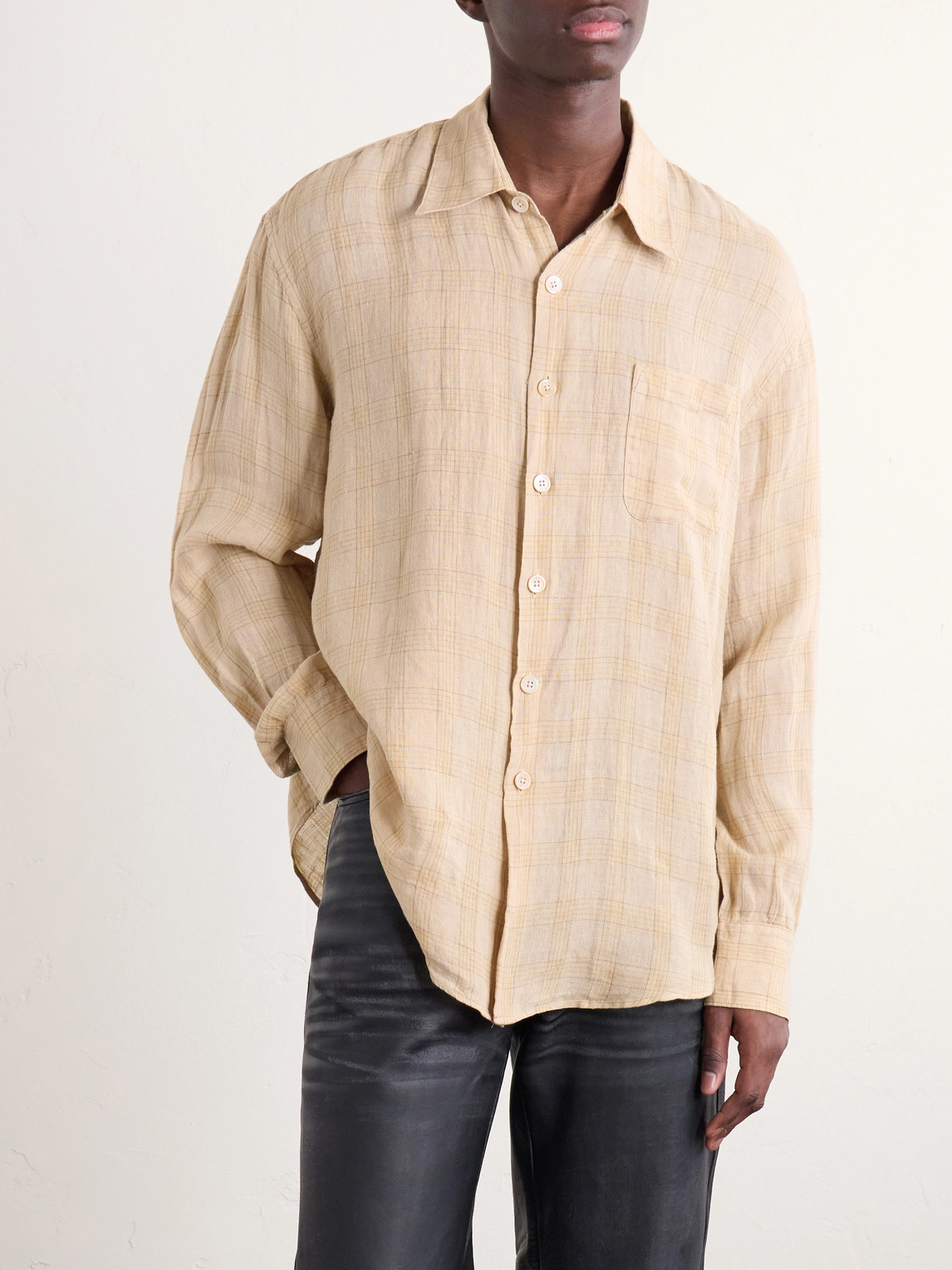  Our Legacy - Above Checked Linen-gauze Shirt - Men - Orange - It 46 