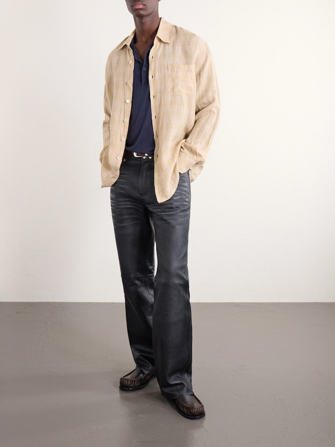 Above Checked Linen-Gauze Shirt