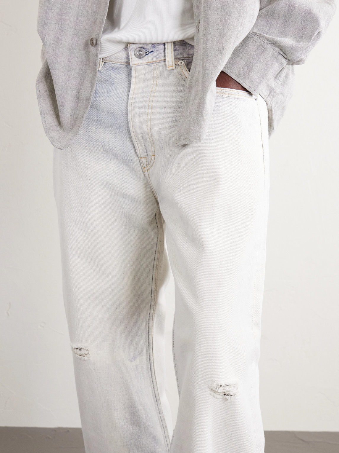 Third Cut Straight-Leg Distressed Printed Jeans