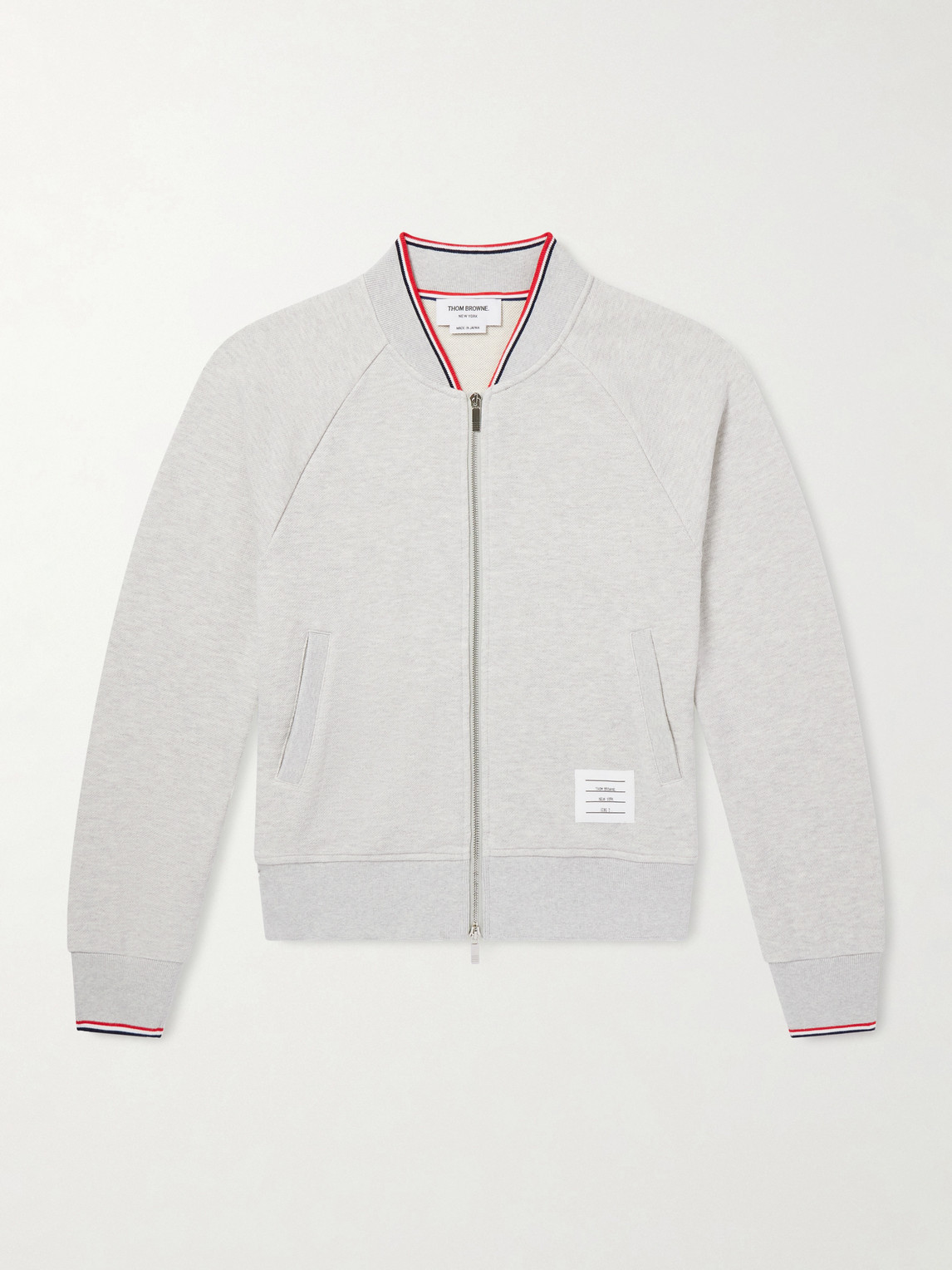 Thom Browne Logo-appliquéd Striped Cotton-piqué Bomber Jacket In Gray
