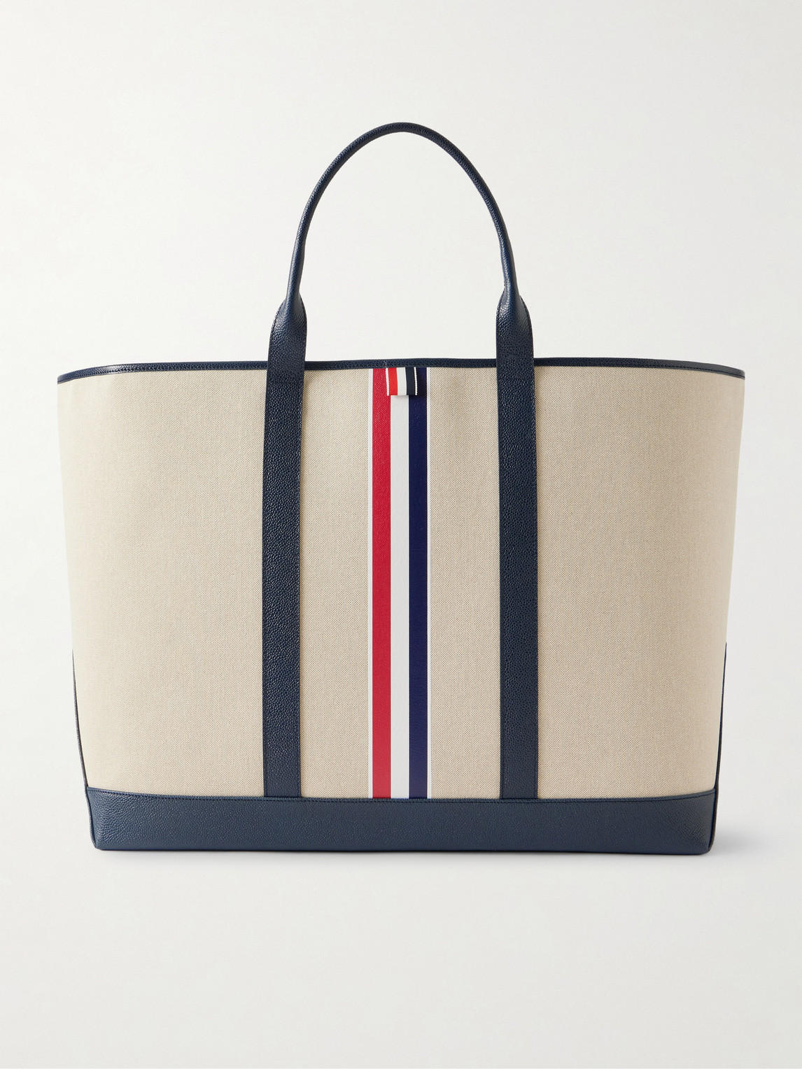 Thom Browne Full-grain Leather-trimmed Cotton-canvas Tote Bag In Neutral
