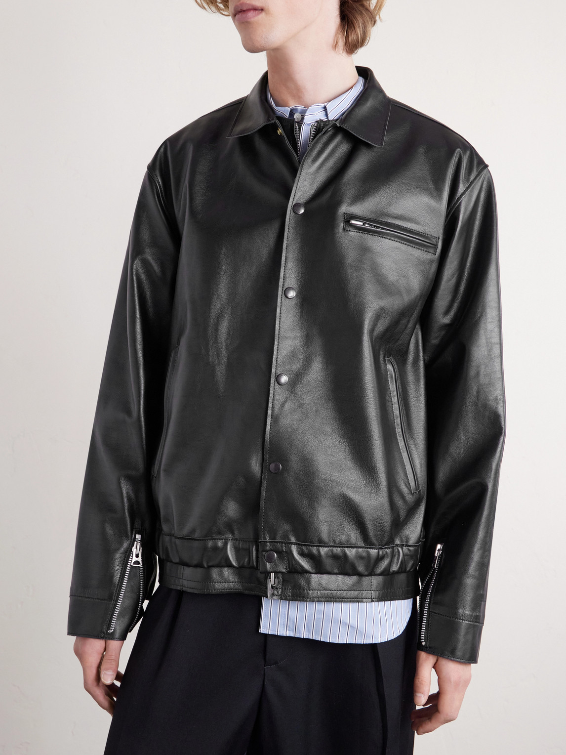  Sacai - Layered Leather Blouson Jacket - Men - Black - 2 