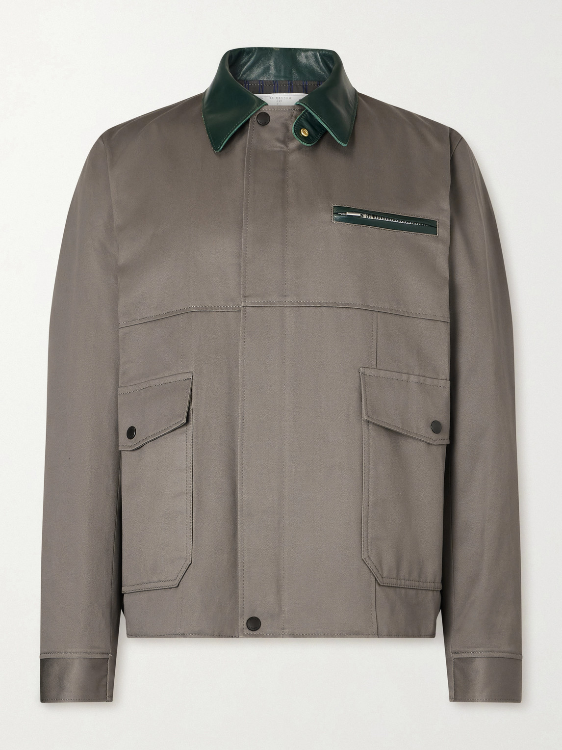 Sacai Leather-trimmed Cotton-twill Bomber Jacket In Gray