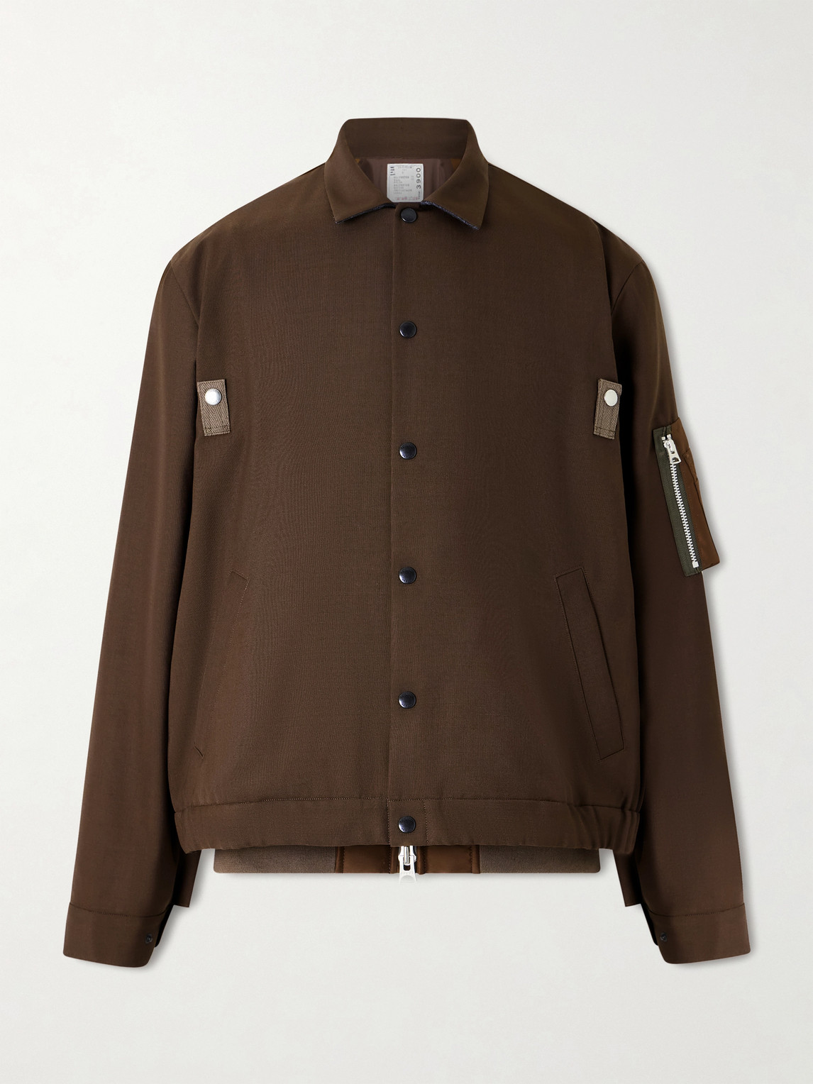 Sacai Layered Woven Blouson Jacket In Brown