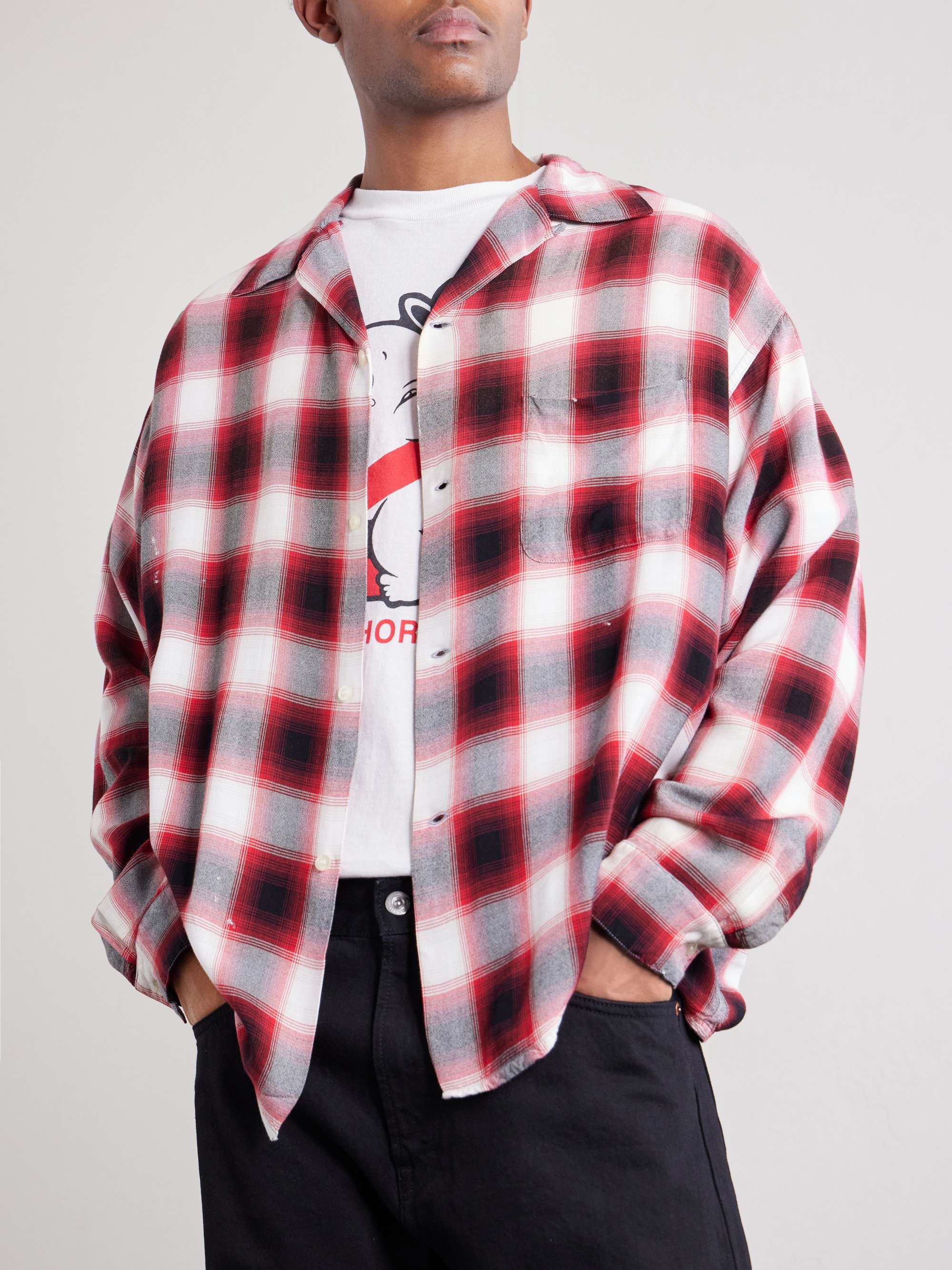 everyone back logo check shirt サイズ M SAINT MXXXXXX Convertible-Collar Checked Flannel Shirt for Men