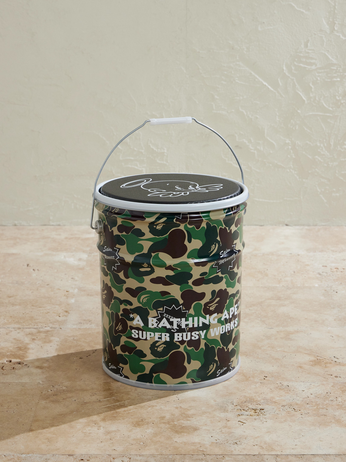 Saint Mxxxxxx Bape Camouflage-print Metal Can Stool In Green