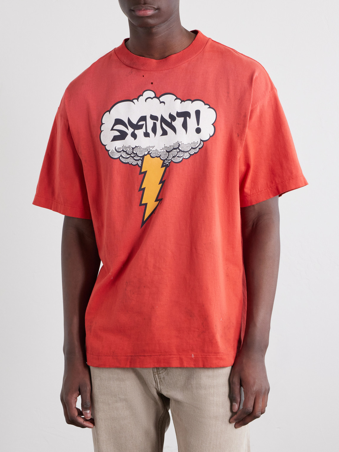 Distressed Logo-Print Cotton-Jersey T-Shirt