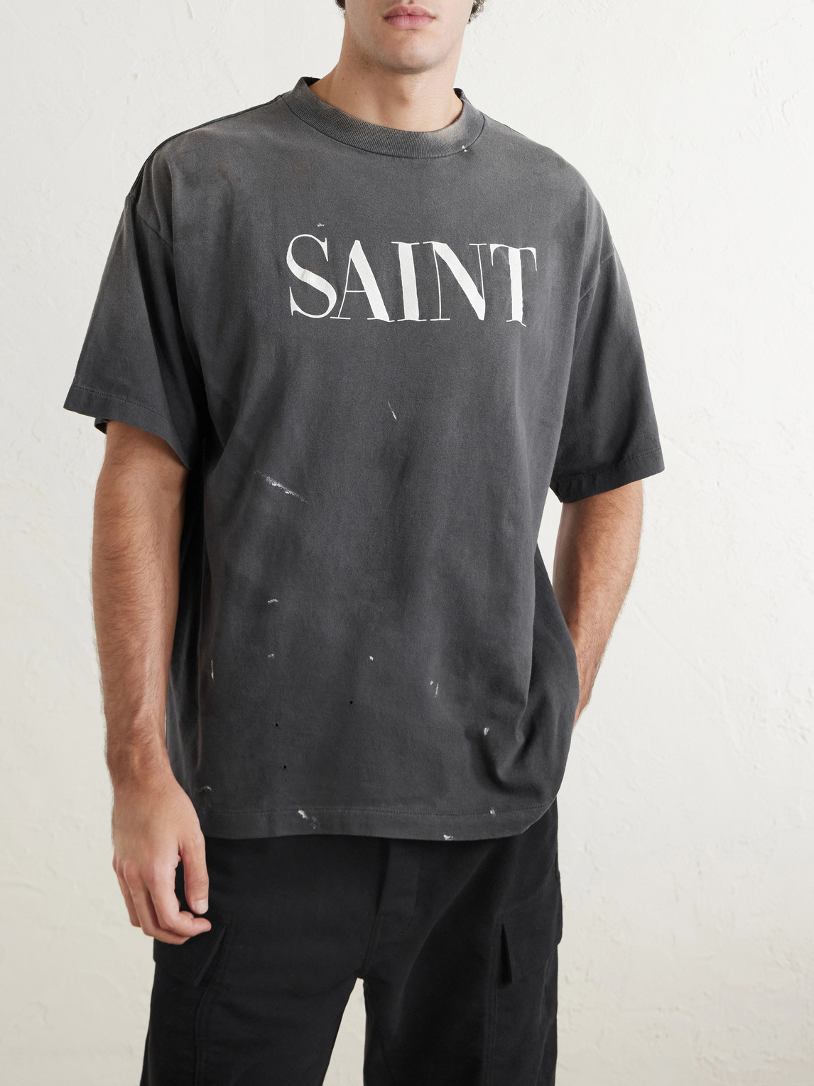 Logo-Print Paint-Splattered Cotton-Jersey T-Shirt