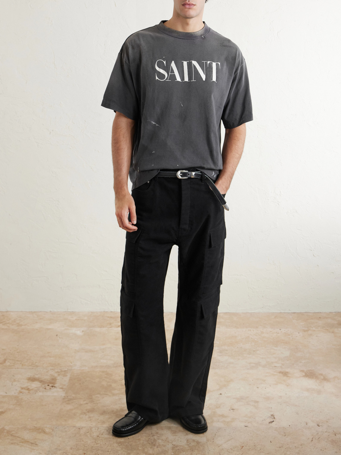 Logo-Print Paint-Splattered Cotton-Jersey T-Shirt