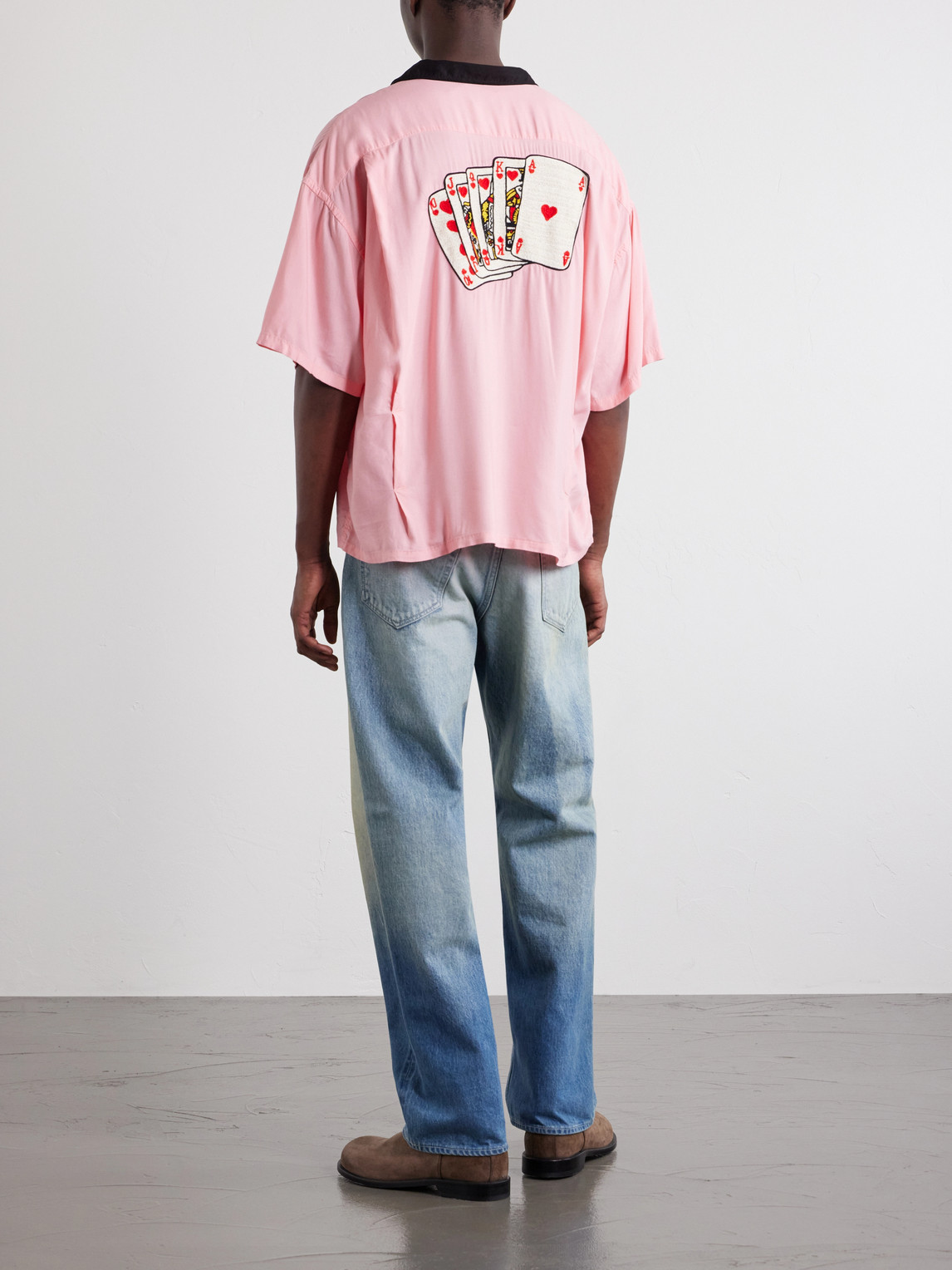 Deck Of Cards Convertible-Collar Logo-Embroidered Satin Shirt