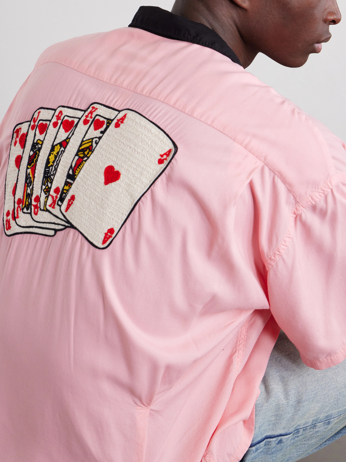 Deck Of Cards Convertible-Collar Logo-Embroidered Satin Shirt