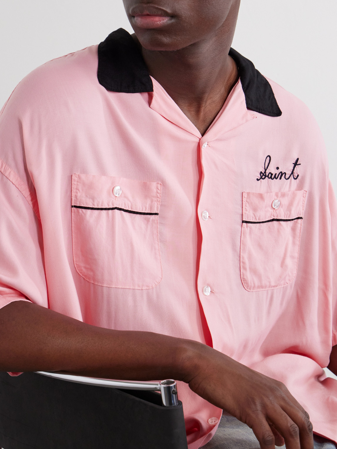 Deck Of Cards Convertible-Collar Logo-Embroidered Satin Shirt