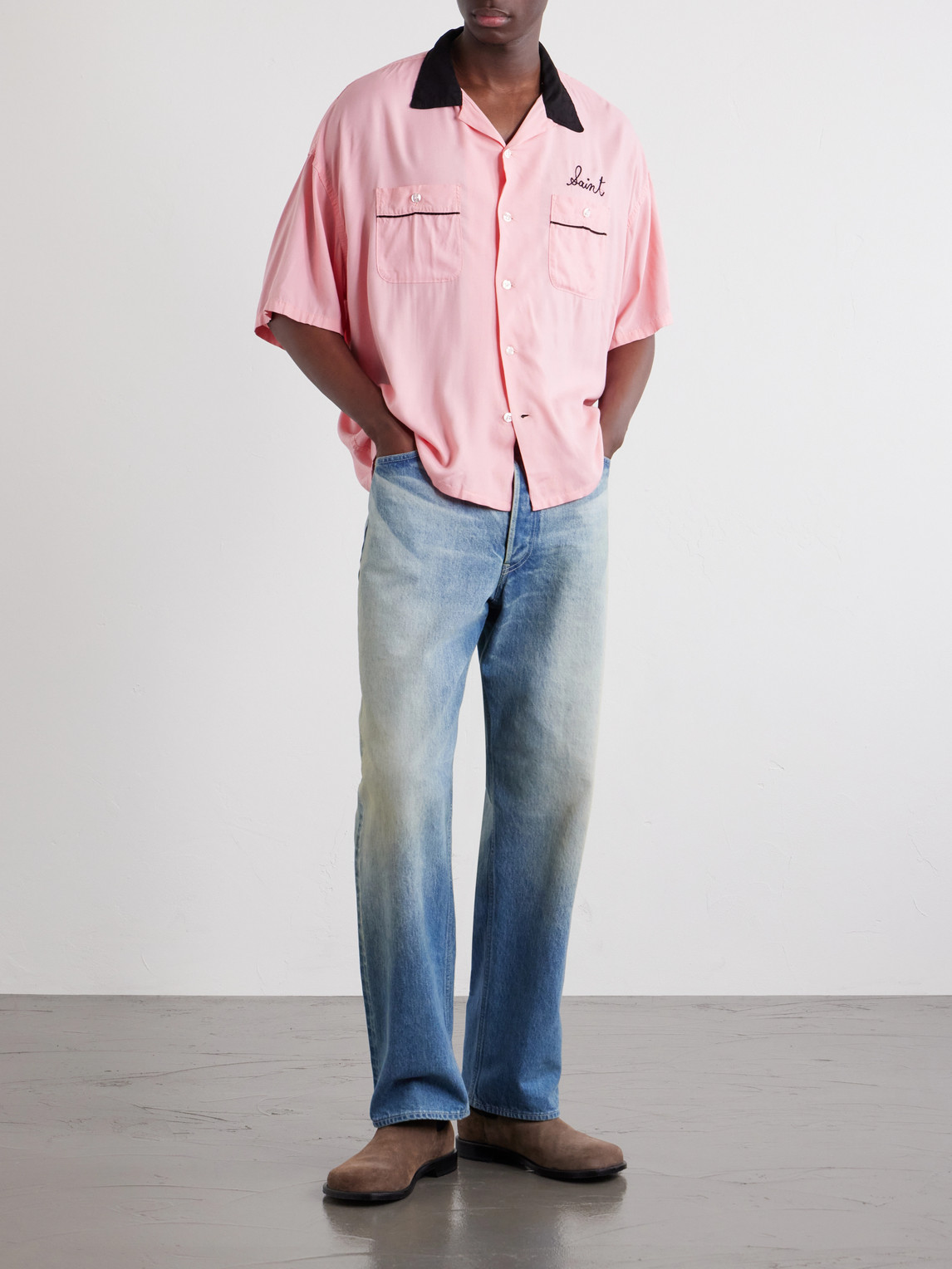 Deck Of Cards Convertible-Collar Logo-Embroidered Satin Shirt