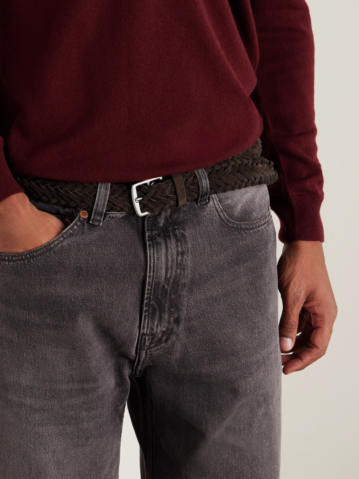 Officine Creative 3.5cm Woven Suede Belt In Brown
