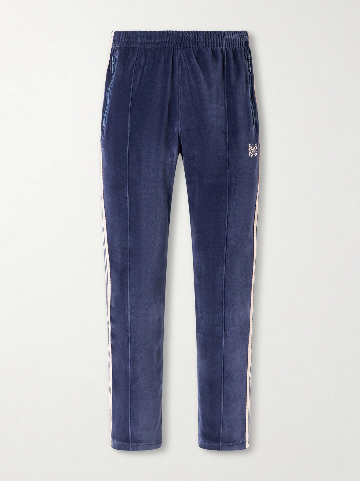 Needles Bootcut Logo-embroidered Striped Velour Track Pants In Blue