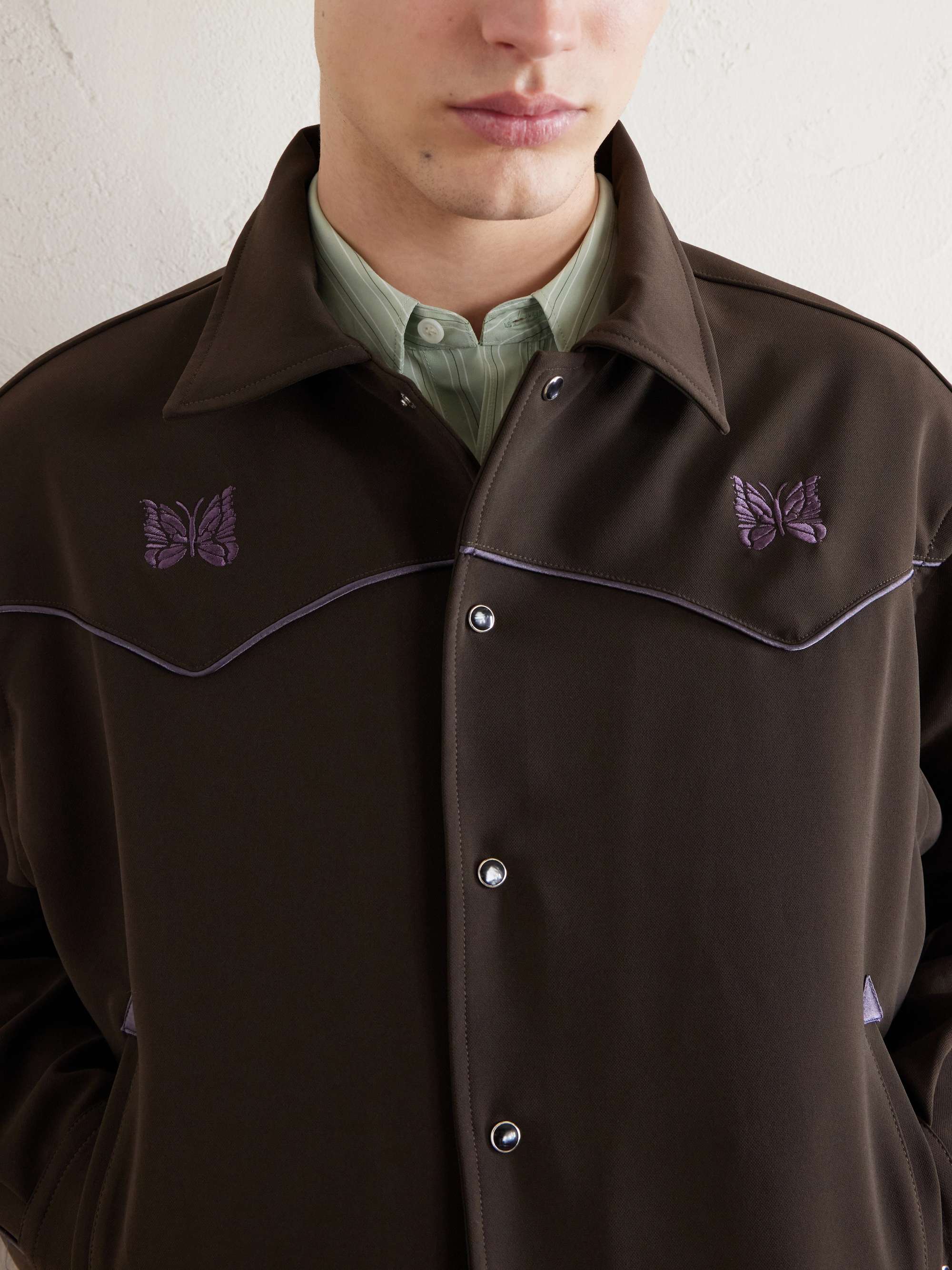 needles ニードルス　Needles Piping Cowboy NEEDLES Piping Cowboy Logo-Embroidered Woven Jacket for Men | MR