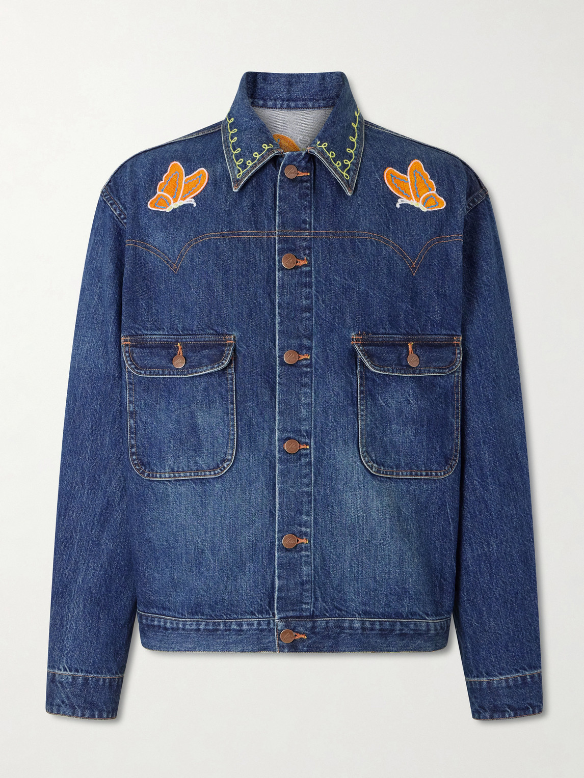 Needles Embroidered Denim Jacket In Blue