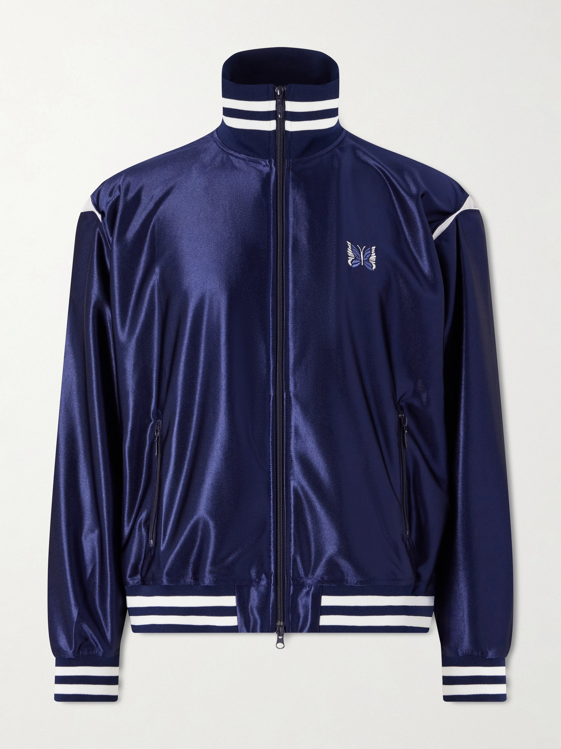 Needles Logo-embroidered Striped Satin Track Jacket In Blue