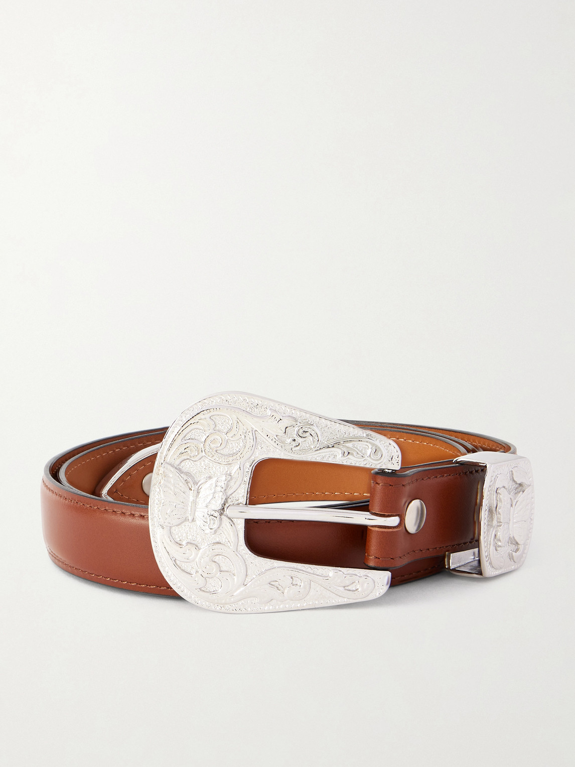 Needles Papillon 2.5cm Leather Belt In Brown