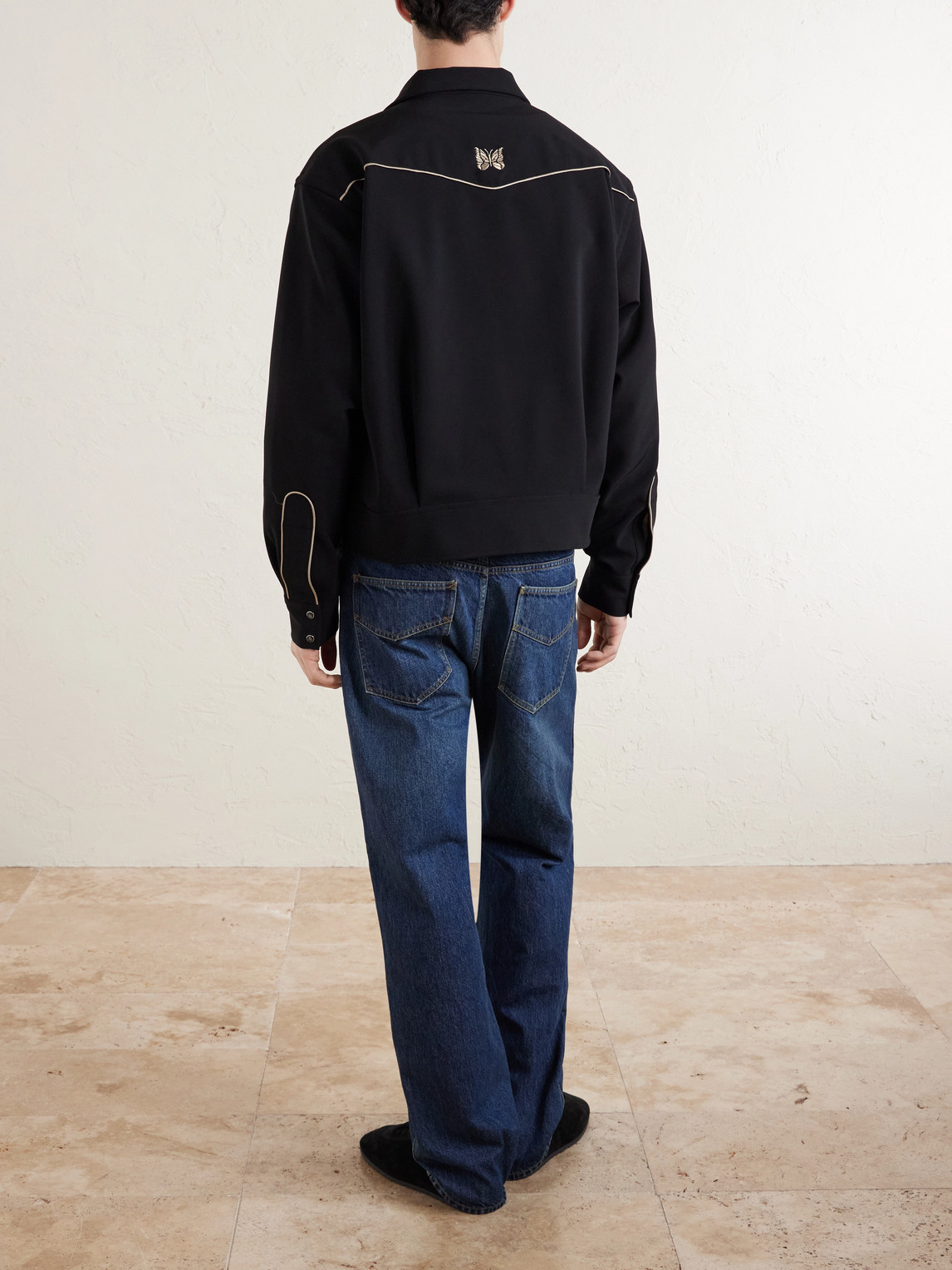 Needles Piping Cowboy Logo-embroidered Woven Jacket In Black