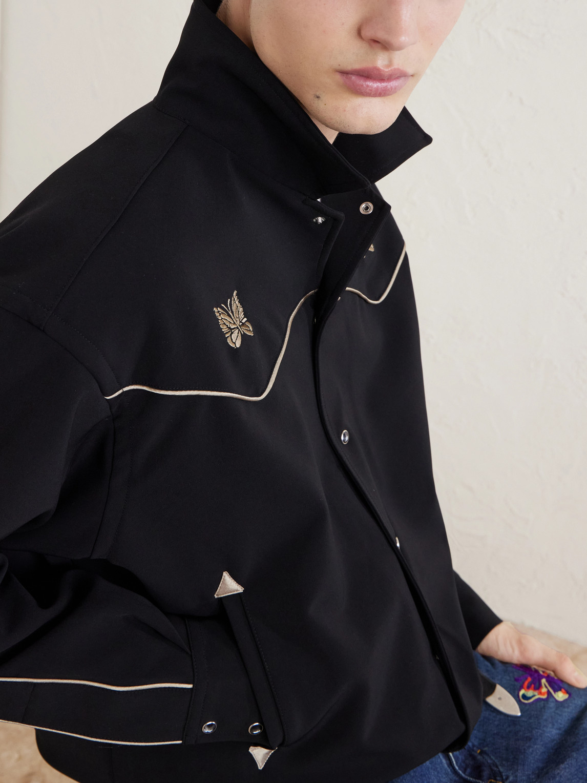 Needles Piping Cowboy Logo-embroidered Woven Jacket In Black
