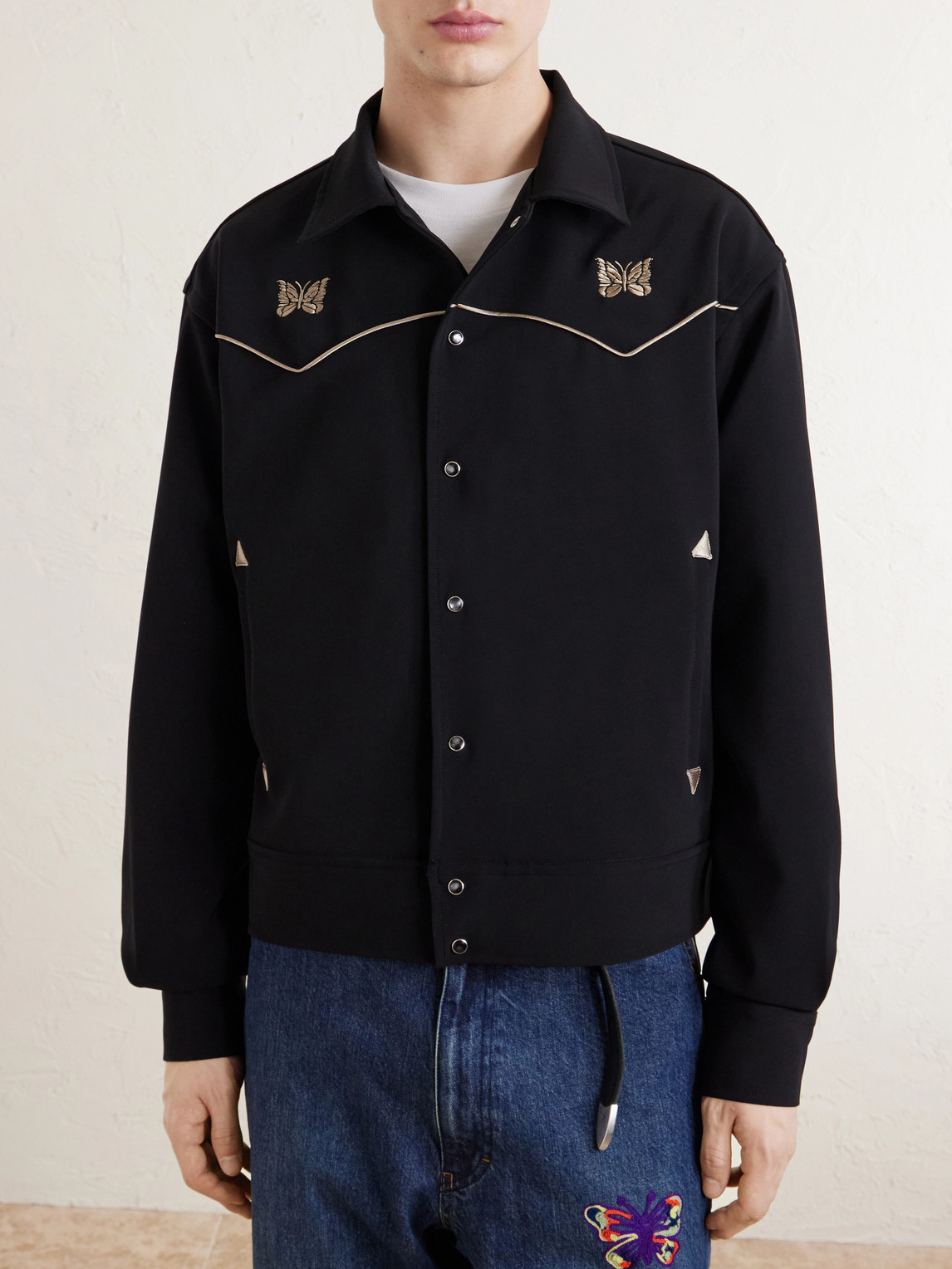 Needles Piping Cowboy Logo-embroidered Woven Jacket In Black