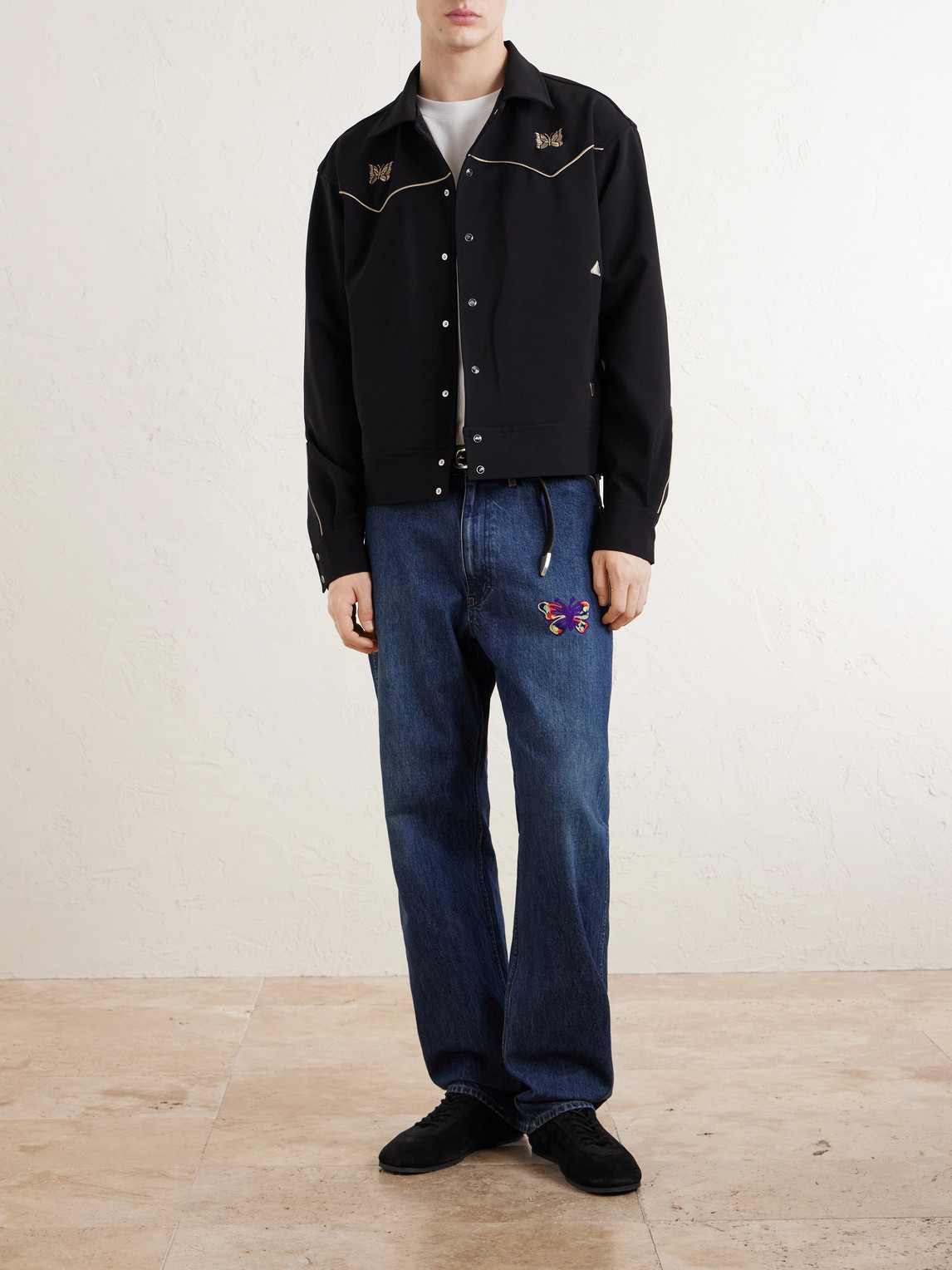 Needles Piping Cowboy Logo-embroidered Woven Jacket In Black