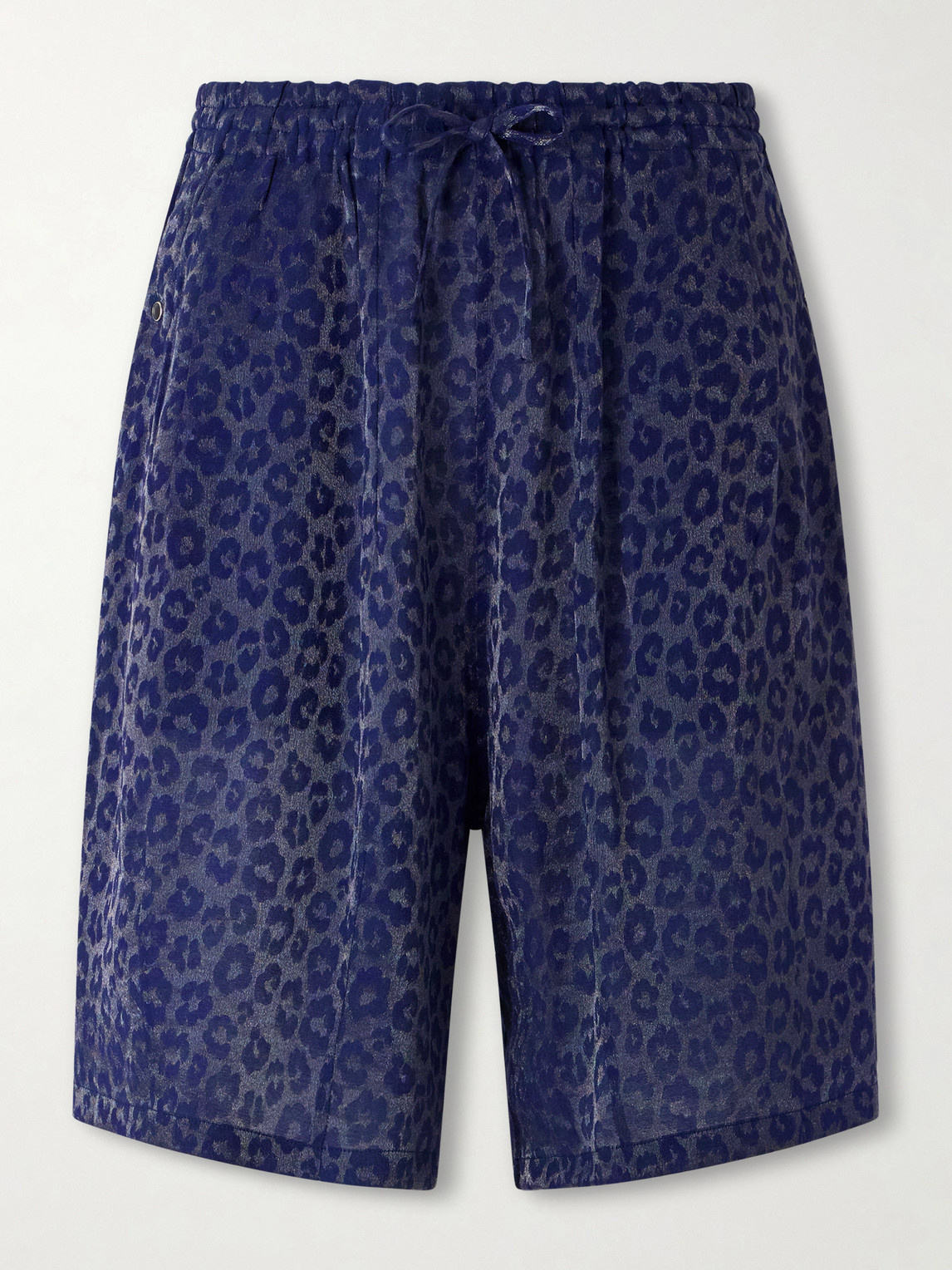 Needles H.d. Straight-leg Leopard-jacquard Drawstring Shorts In Blue