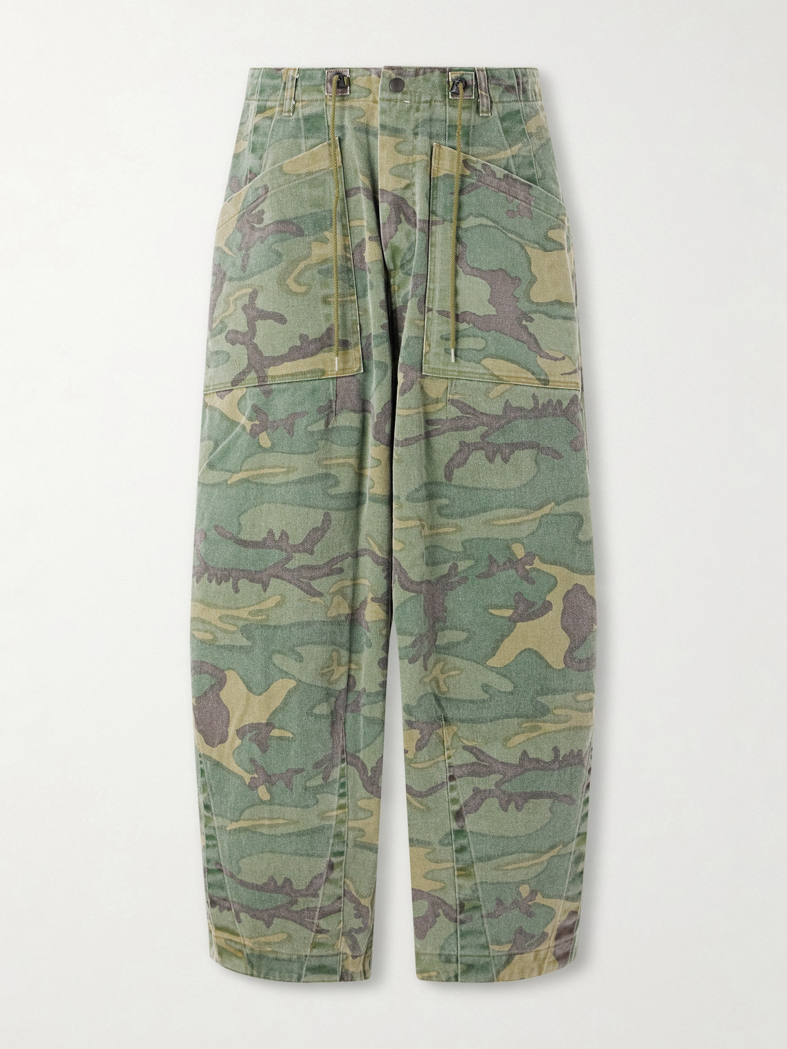 Needles H.d. Cropped Tapered Reversible Camouflage-print Cotton-twill Drawstring Trousers In Green