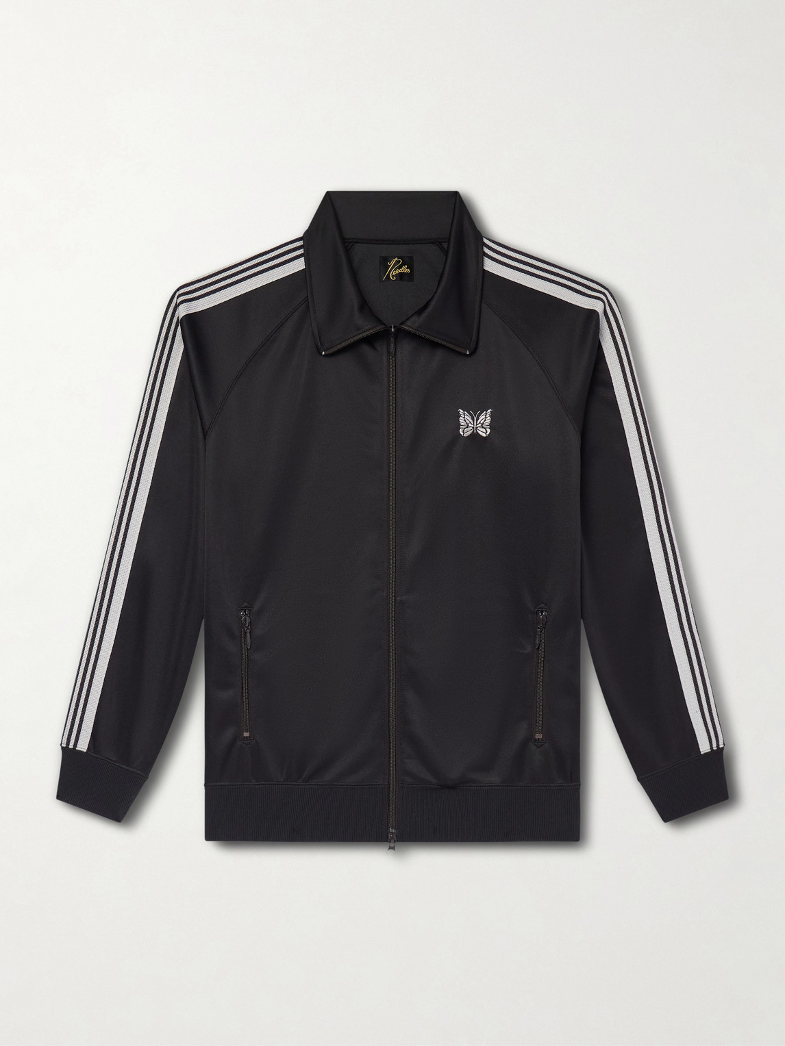 Needles Logo-embroidered Striped Jersey Track Jacket In Black