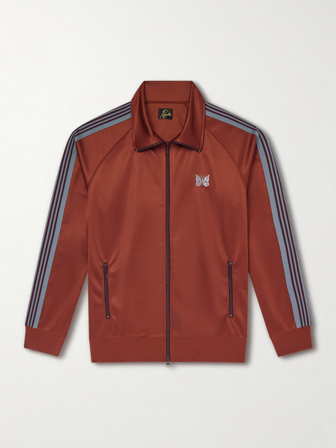Needles Logo-embroidered Striped Jersey Track Jacket In Brown