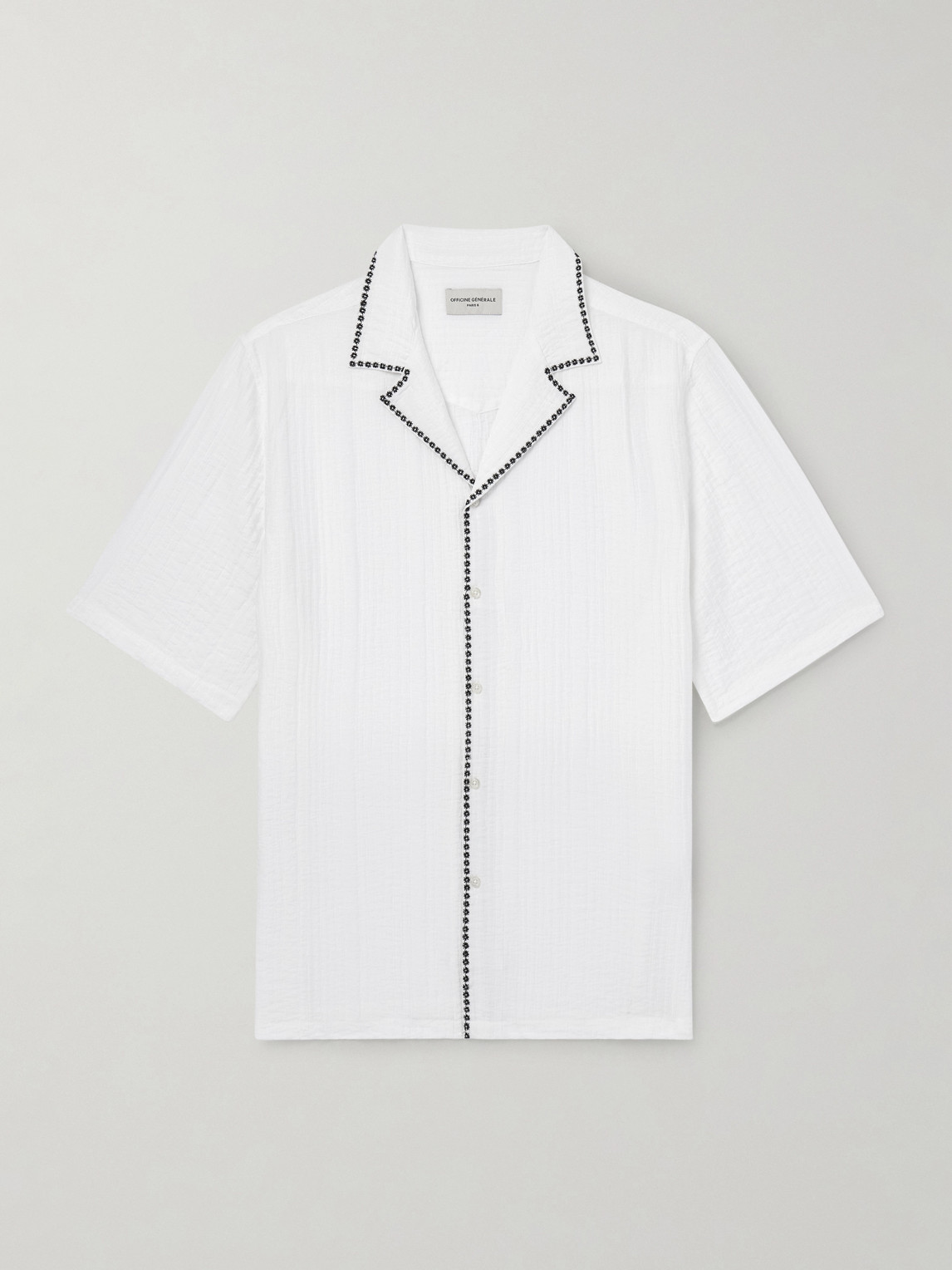 OFFICINE GÉNÉRALE Eren Camp-Collar Embroidered eersucker hirt - Men
