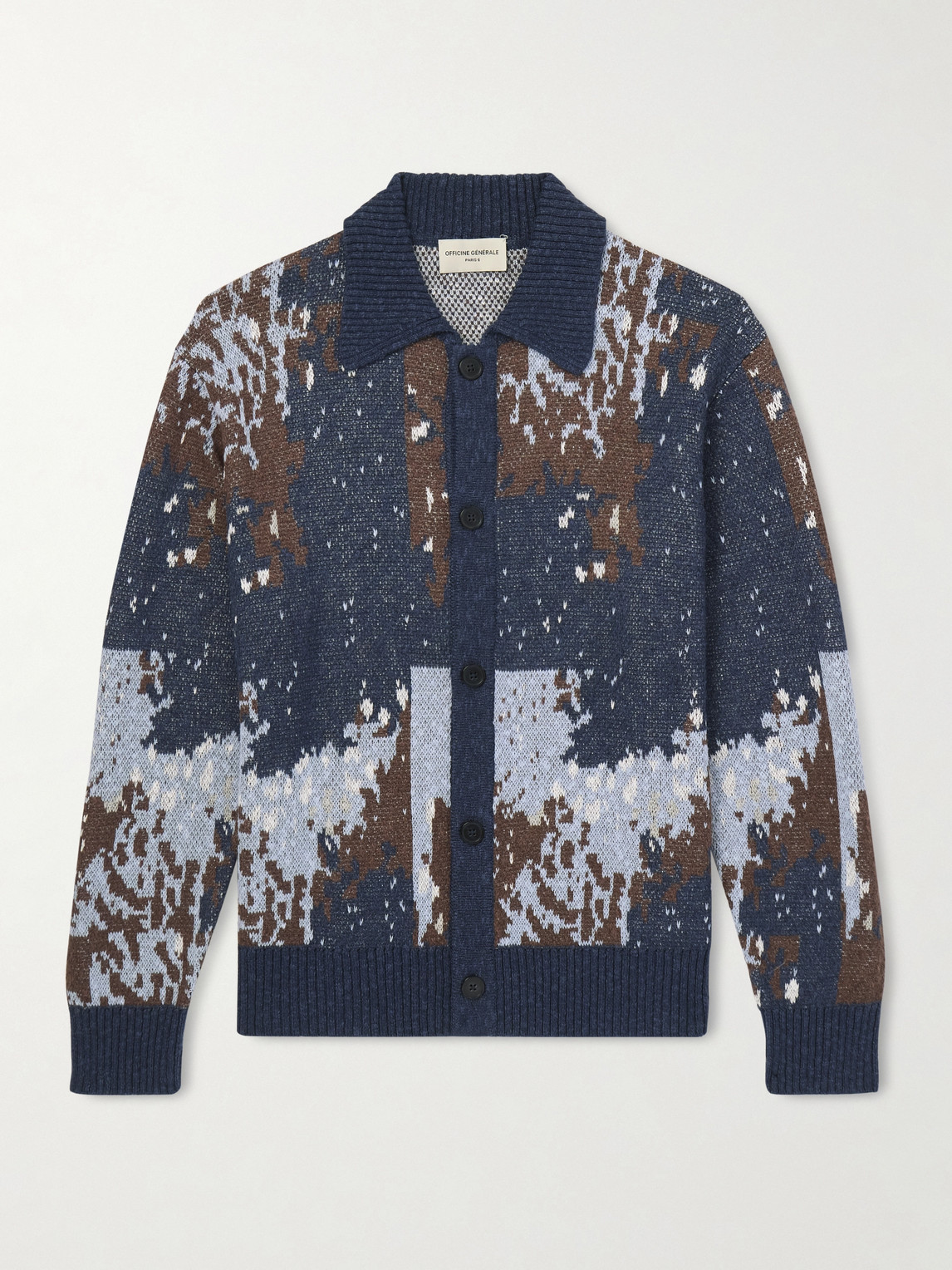 Officine Generale Terry Jacquard-knit Cardigan In Blue