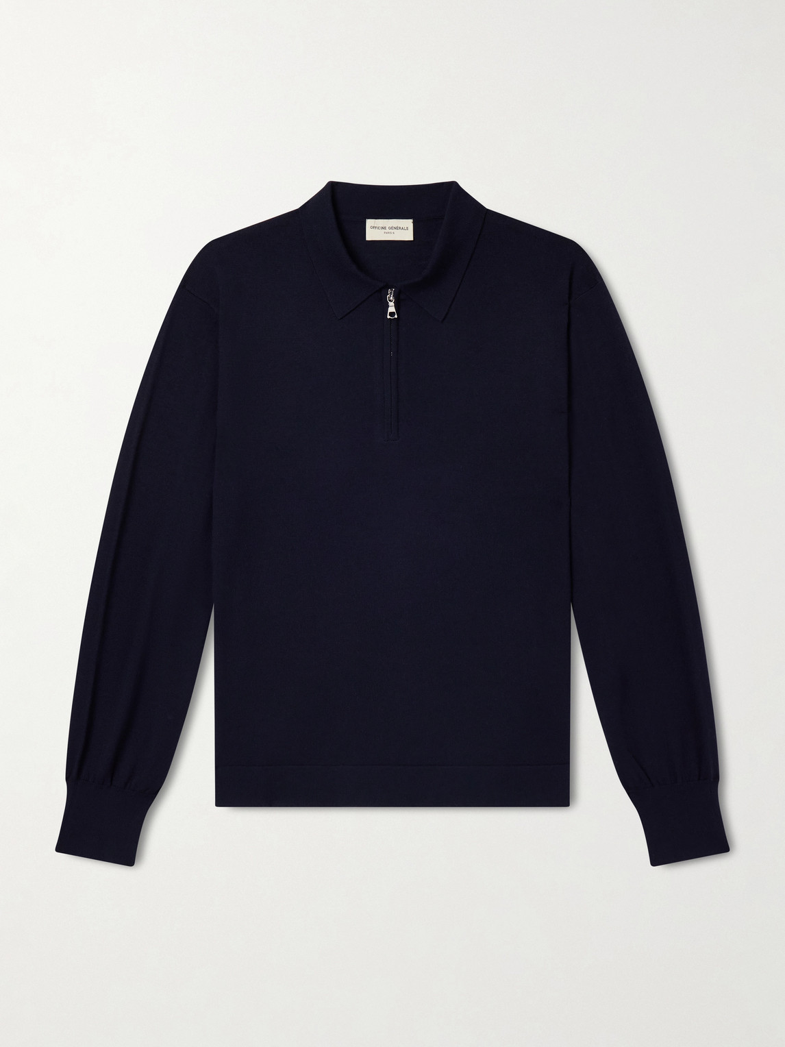 Officine Generale Wool Half-zip Polo Sweater In Blue