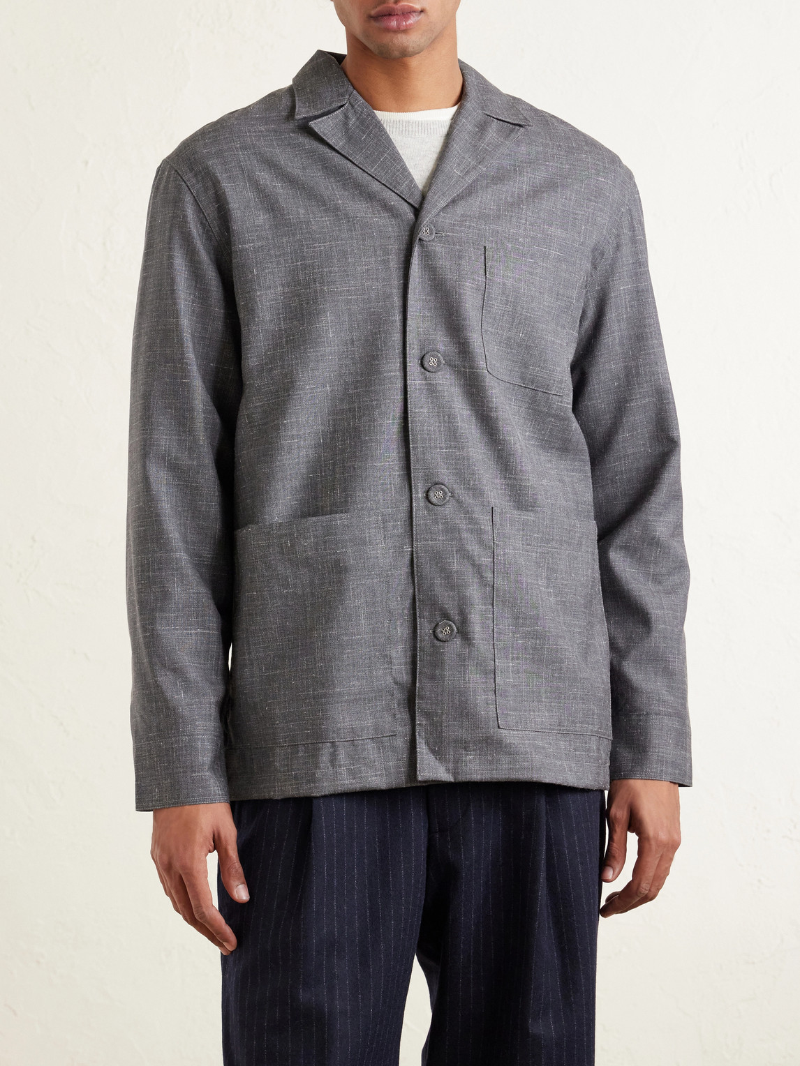  Officine Générale - Sheldon Camp-collar Virgin Wool, Silk And Linen-blend Suit Jacket - Men - Gray - It 44 