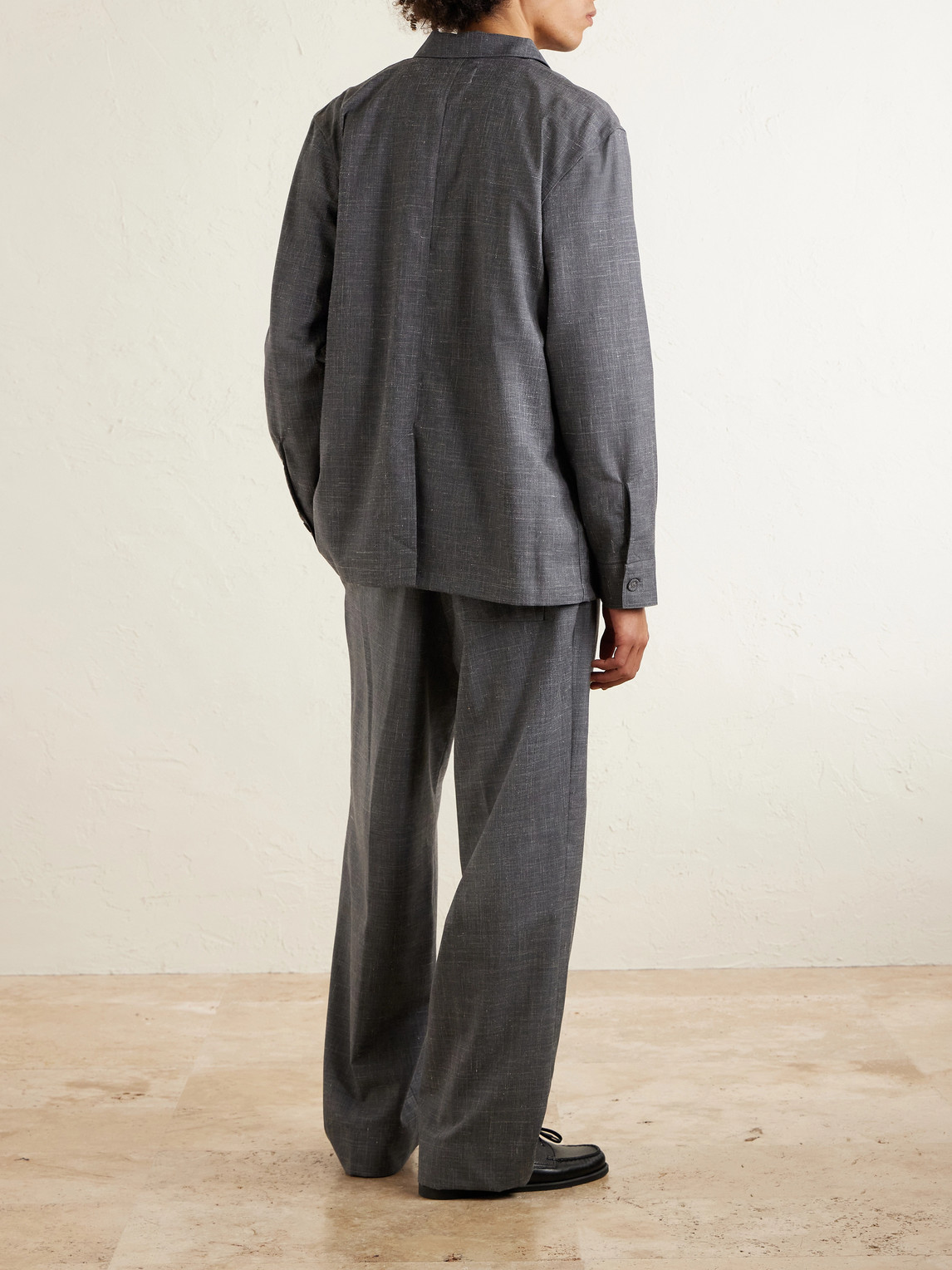  Officine Générale - Nilson Straight-leg Virgin Wool, Silk And Linen-blend Drawstring Trousers - Men - Gray - It 44 