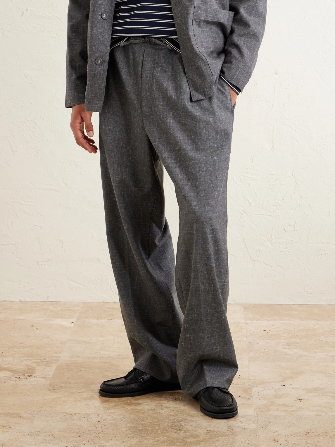  Officine Générale - Nilson Straight-leg Virgin Wool, Silk And Linen-blend Drawstring Trousers - Men - Gray - It 44 