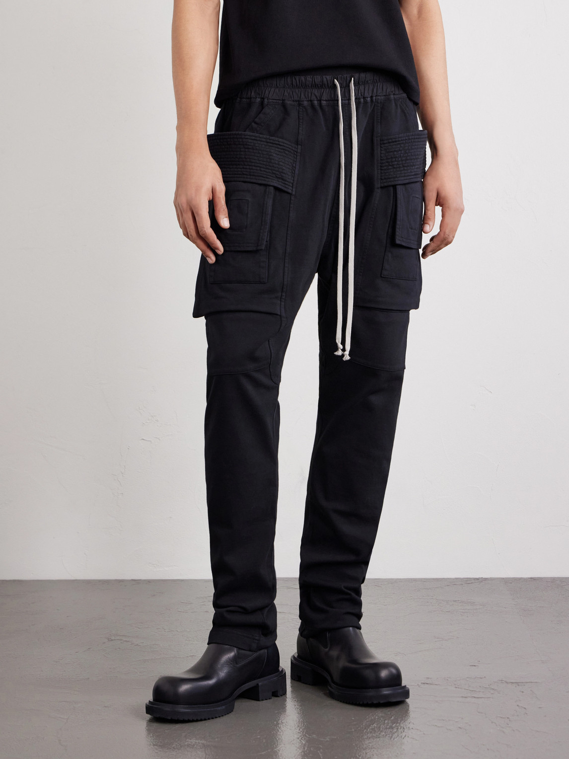 Drkshdw By Rick Owens - Creatch Tapered Cotton-Jersey Drawstring Cargo Trousers