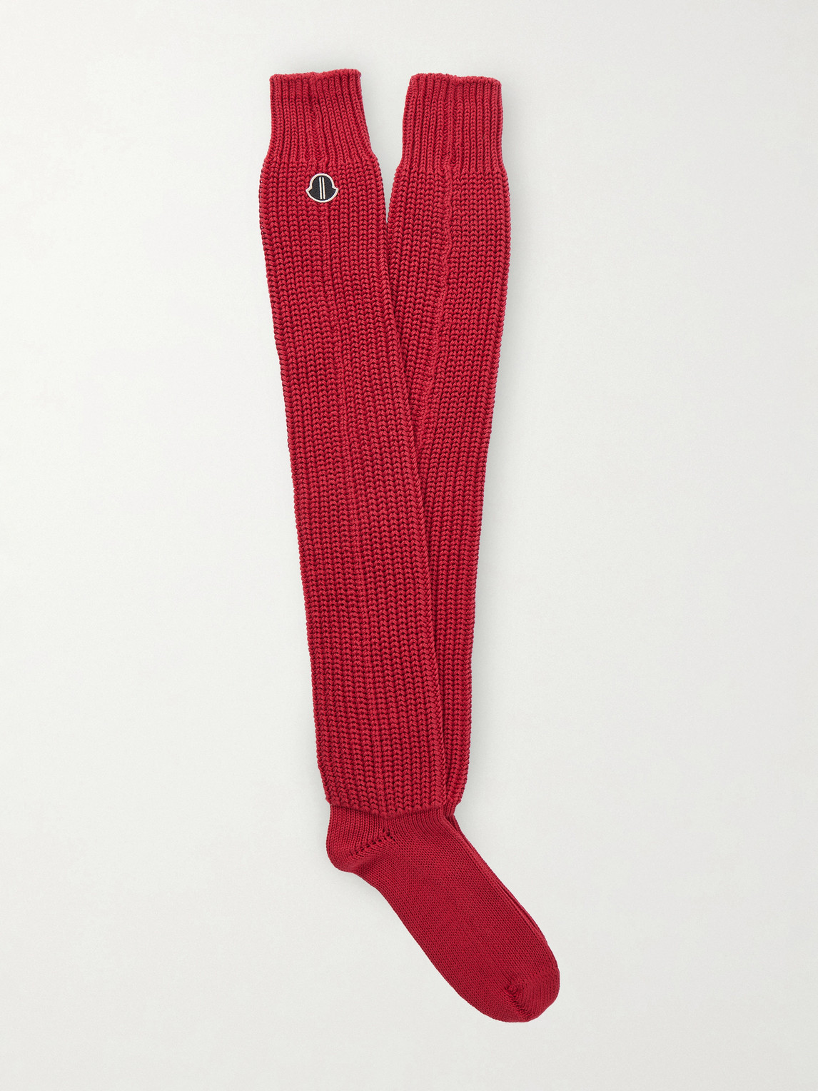Rick Owens Moncler Logo-appliquéd Ribbed Cotton Socks In Red